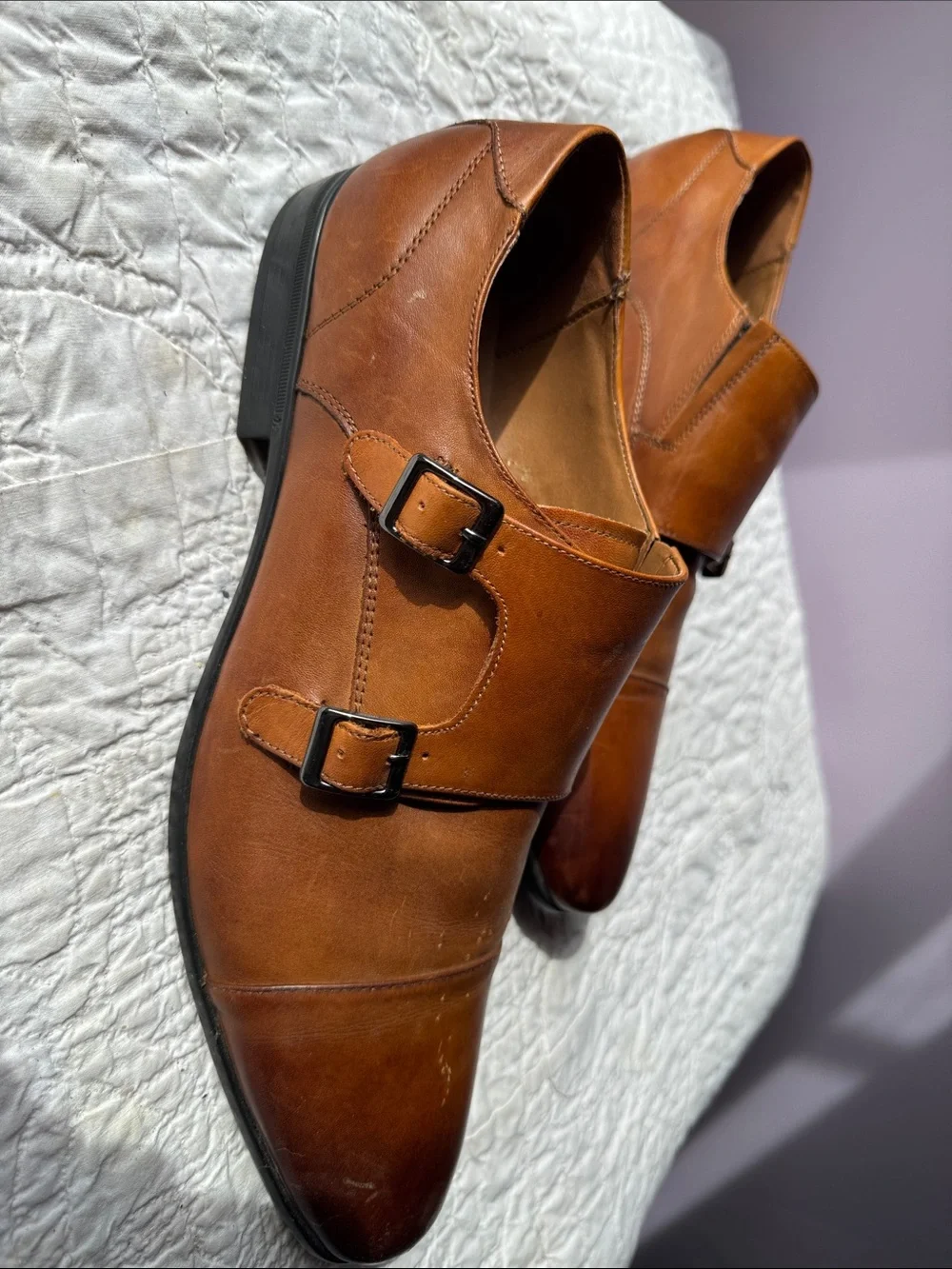 Aldo Brown Leather Double Monk-Strap Oxfords
